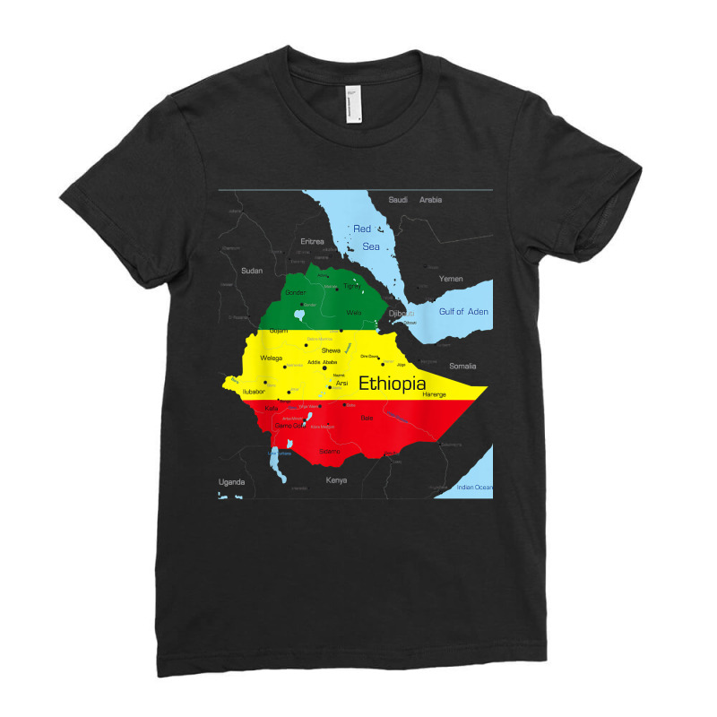 Ethiopia Map. Ethiopian Habesha Flag, Location And Pride T Shirt Ladies Fitted T-Shirt by cm-arts | Artistshot