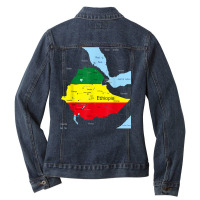 Ethiopia Map. Ethiopian Habesha Flag, Location And Pride T Shirt Ladies Denim Jacket | Artistshot