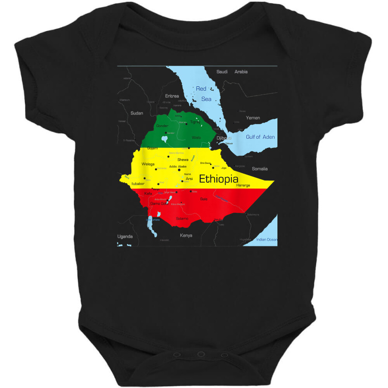 Ethiopia Map. Ethiopian Habesha Flag, Location And Pride T Shirt Baby Bodysuit by cm-arts | Artistshot