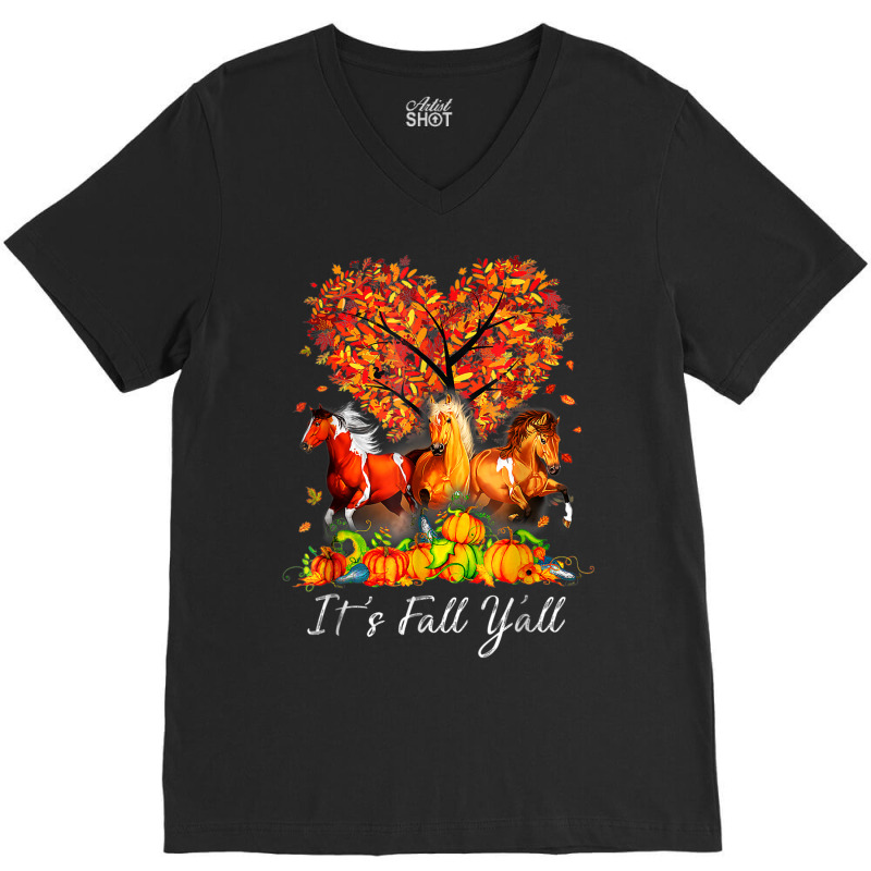 It's Fall Y'all Horse Pumpkin Autumn Thanksgiving Happy Fall V-neck Tee | Artistshot