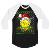 Funny Lacrosse Sport Ugly Christmas Pajama Lights Xmas 3/4 Sleeve Shirt | Artistshot