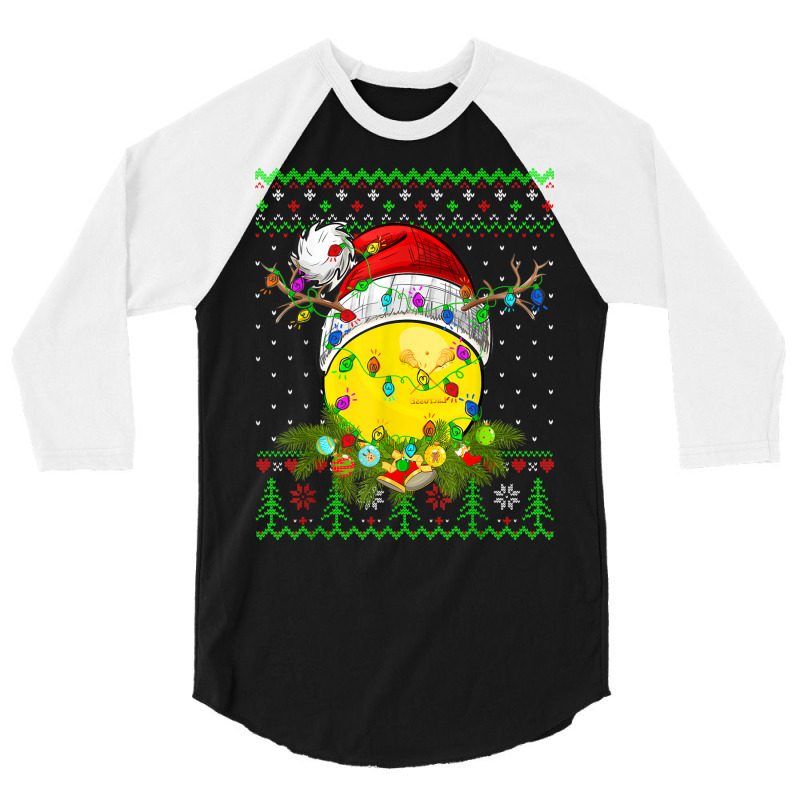 Funny Lacrosse Sport Ugly Christmas Pajama Lights Xmas 3/4 Sleeve Shirt | Artistshot