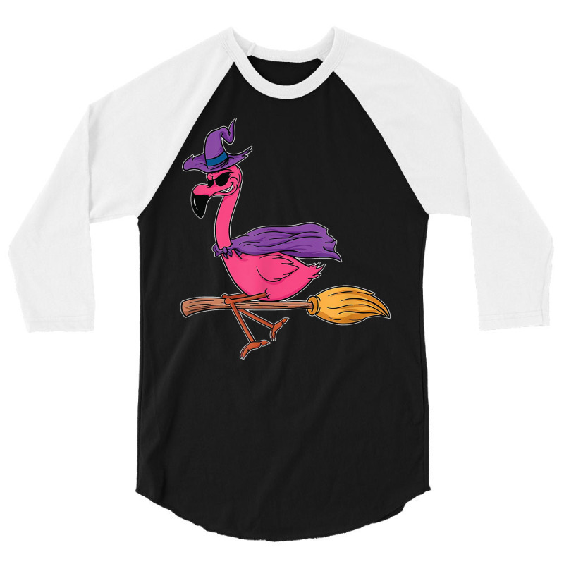 Halloween Flamingo Funny Witch Scary Party Broom 3/4 Sleeve Shirt | Artistshot