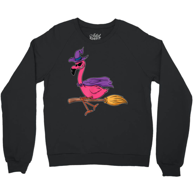 Halloween Flamingo Funny Witch Scary Party Broom Crewneck Sweatshirt | Artistshot