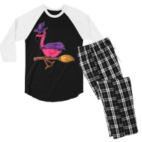 Halloween Flamingo Funny Witch Scary Party Broom Men's 3/4 Sleeve Pajama Set | Artistshot