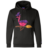 Halloween Flamingo Funny Witch Scary Party Broom Champion Hoodie | Artistshot