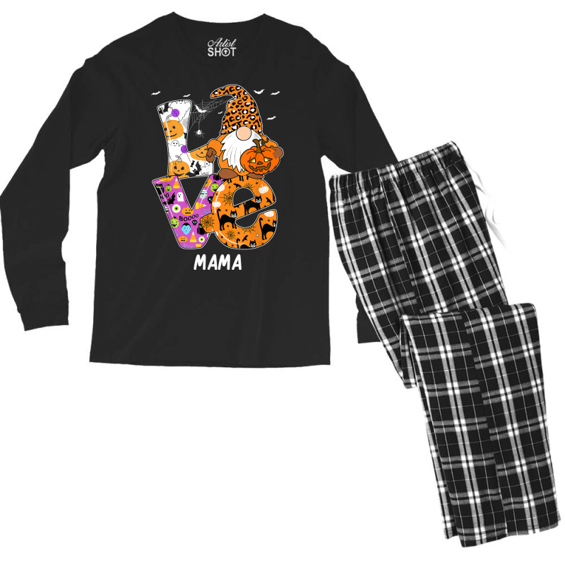 Love Mama Halloween Gnome Pumpkin Spooky Season Men's Long Sleeve Pajama Set | Artistshot