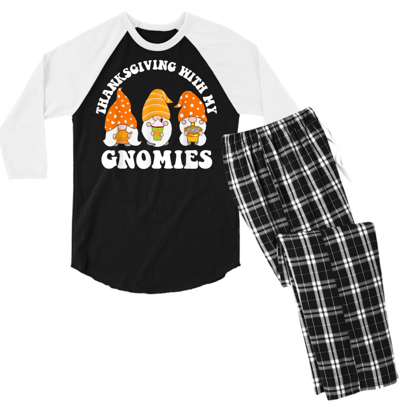 Thanksgiving With My Gnomies Funny Gnomes Autumn Holiday Men's 3/4 Sleeve Pajama Set | Artistshot