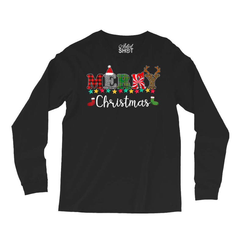 Merry Christmas Leopard Buffalo Red Plaid Kids Men Women Long Sleeve Shirts | Artistshot