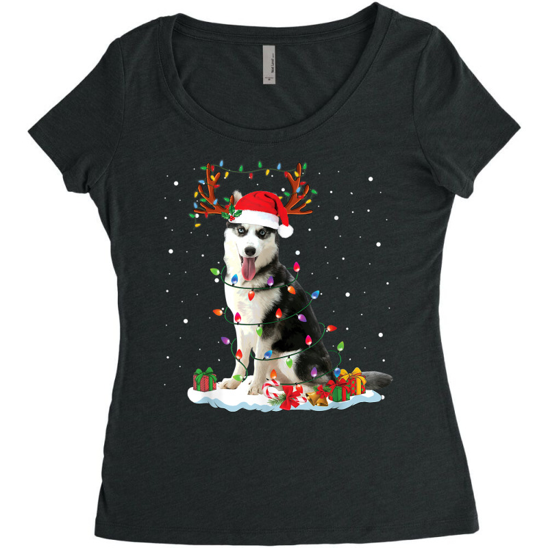 Siberian Husky Christmas Tree Lights Santa Xmas Pajama Women's Triblend Scoop T-shirt by Golden | Artistshot