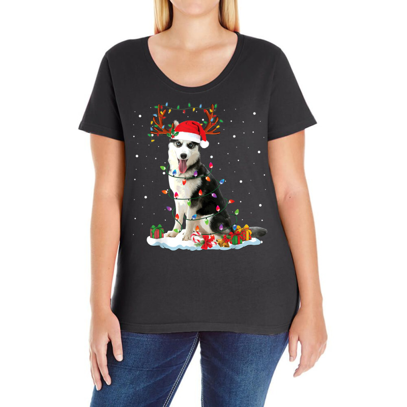 Siberian Husky Christmas Tree Lights Santa Xmas Pajama Ladies Curvy T-Shirt by Golden | Artistshot