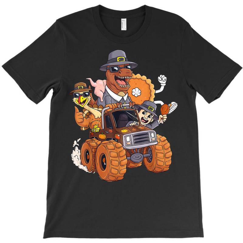 Thanksgiving Turkey Pie Pilgrim T Rex Riding Truck Boys Kids T-shirt | Artistshot