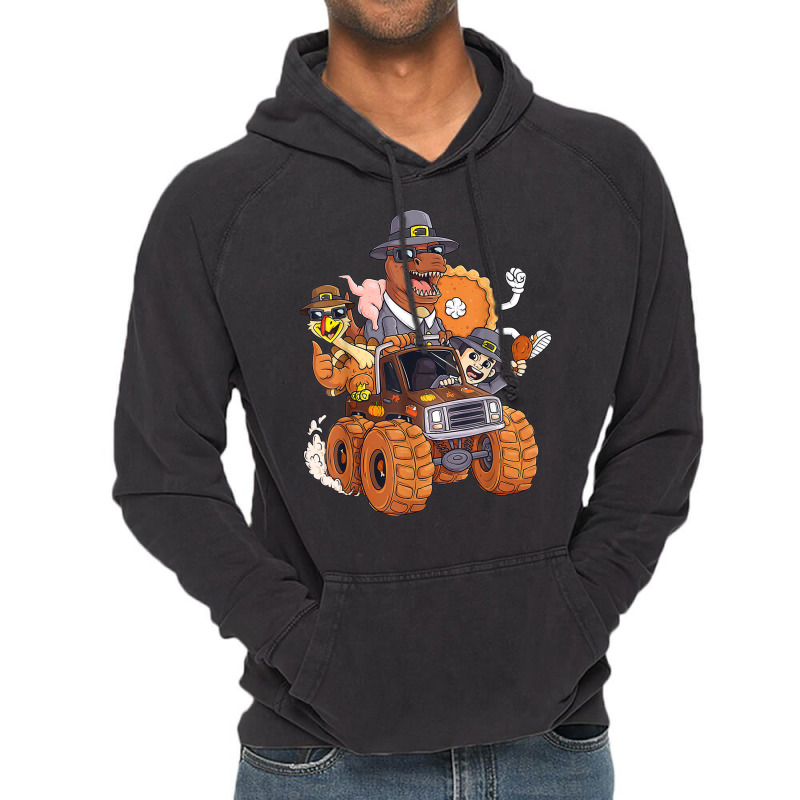 Thanksgiving Turkey Pie Pilgrim T Rex Riding Truck Boys Kids Vintage Hoodie | Artistshot