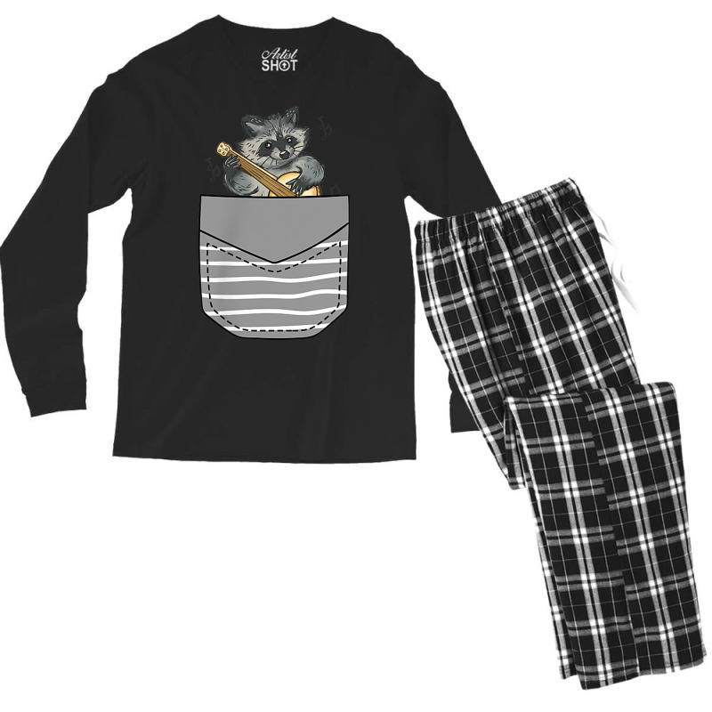 Banjo Instrument Raccoon In Pocket Men's Long Sleeve Pajama Set | Artistshot