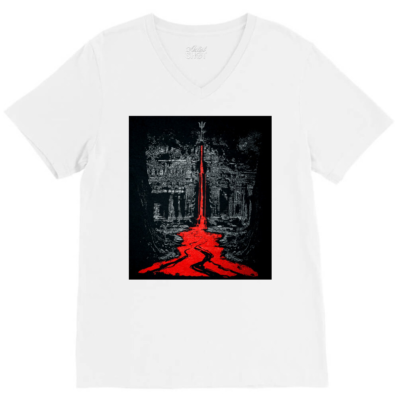 Temple Of The Bleeding Trident, Shiva, Trishul, Temple Of The Bleeding V-neck Tee | Artistshot