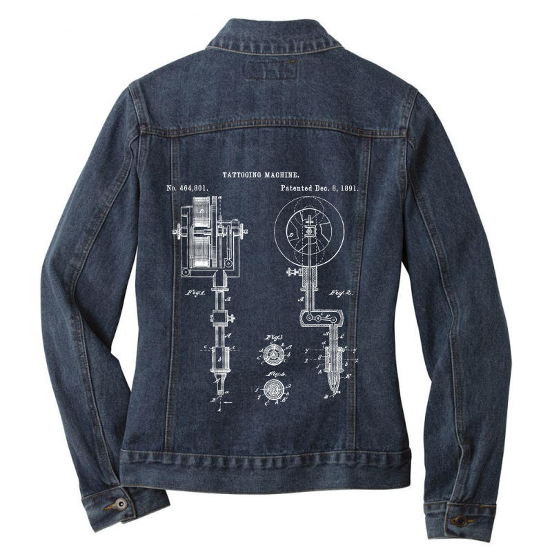 Vintage Tattoo Artist Gun - Inking Machine Drawing Tee Ladies Denim Jacket by LaynieWash | Artistshot