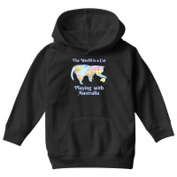 Funny World Is A Cat Playing Map T Shirt Youth Hoodie | Artistshot