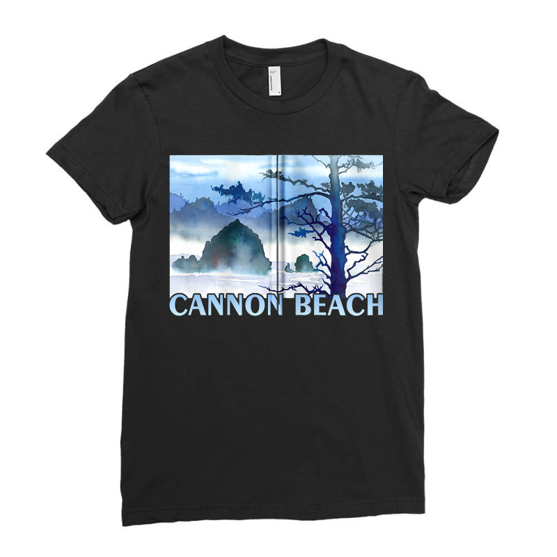 Cannon Beach Haystack Rock Zip Hoodie Ladies Fitted T-Shirt by cm-arts | Artistshot