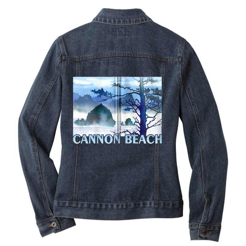 Cannon Beach Haystack Rock Zip Hoodie Ladies Denim Jacket by cm-arts | Artistshot