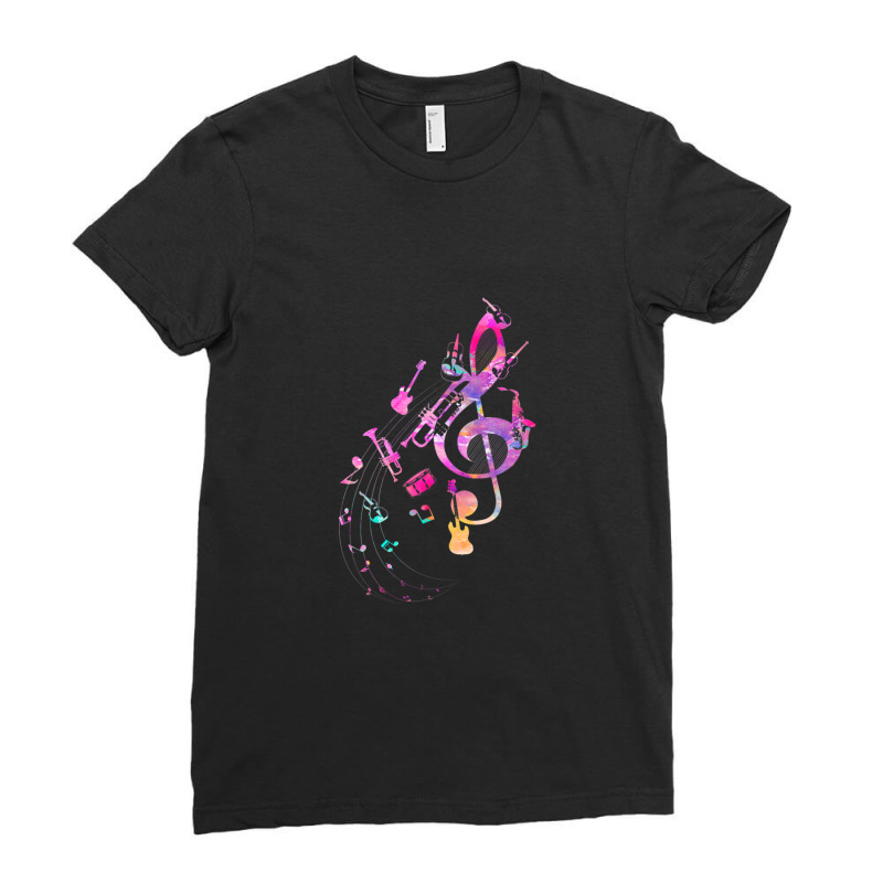 Musical Instrument Music Notes Musician Treble Clef Ladies Fitted T-Shirt by AurelioGarciaBeltran | Artistshot