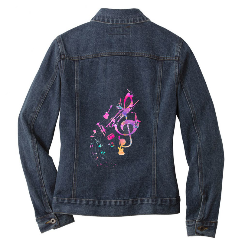 Musical Instrument Music Notes Musician Treble Clef Ladies Denim Jacket by AurelioGarciaBeltran | Artistshot