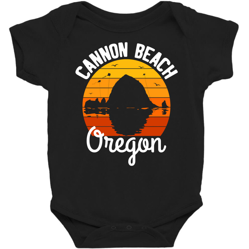 Retro Sunset Haystack Rock Souvenir Cannon Beach Long Sleeve T Shirt Baby Bodysuit by qubujasaelae | Artistshot