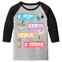 K Pop Ramen Boba K Drama   Cute Anime Ramen T Shirt Youth 3/4 Sleeve | Artistshot