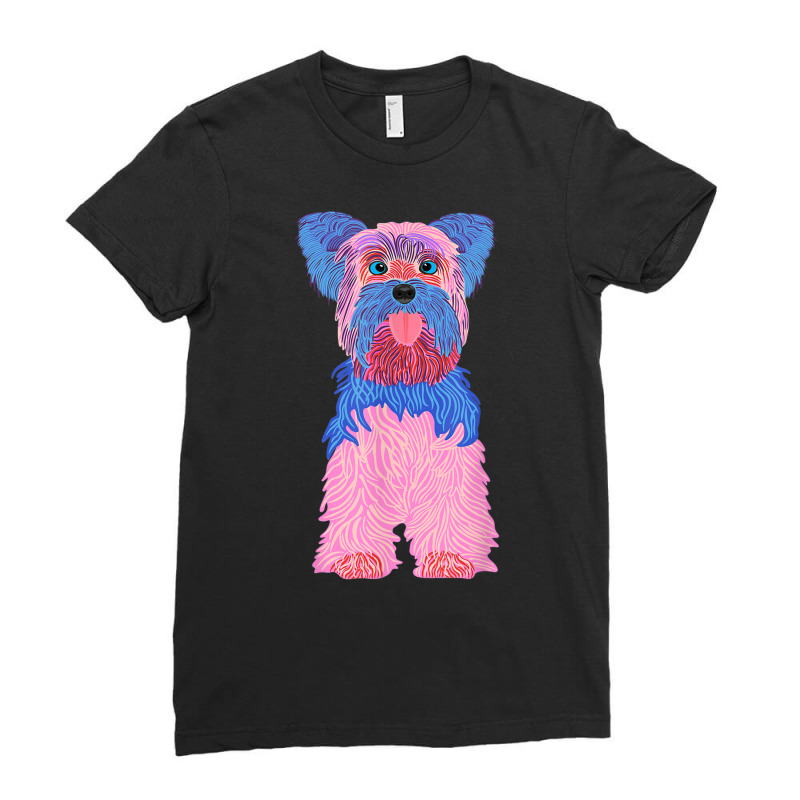 Yorkshire Terrier, Dog, Pink, Blue, Funny, Crazy T Shirt Ladies Fitted T-Shirt by cm-arts | Artistshot