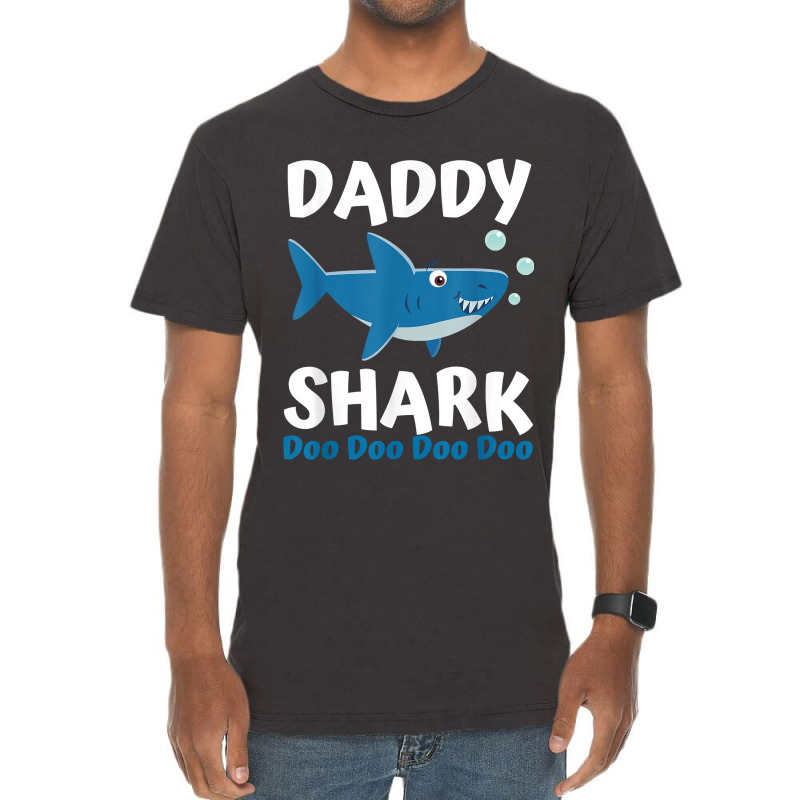 Daddy Shark Fathers Day Gift From Wife Son Daughter Vintage T-shirt | Artistshot