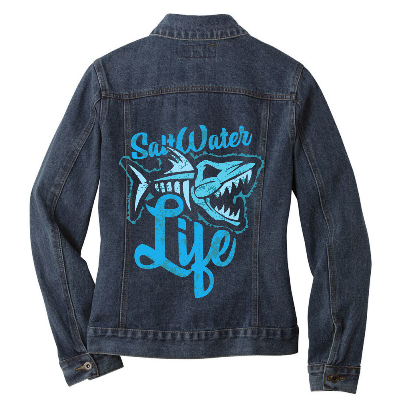 Saltwater Life Fishing Ladies Denim Jacket by cm-arts | Artistshot