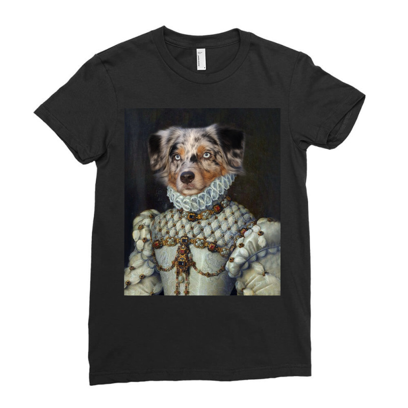 Australian Shepherd Dog Renaissance Pet Portrait Medieval Ladies Fitted T-Shirt by Creed | Artistshot