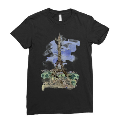 Eiffel Tower Watercolor Painting Ladies Fitted T-shirt Designed By Salmanaz