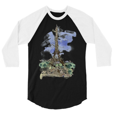 Eiffel Tower Watercolor Painting 3/4 Sleeve Shirt Designed By Salmanaz