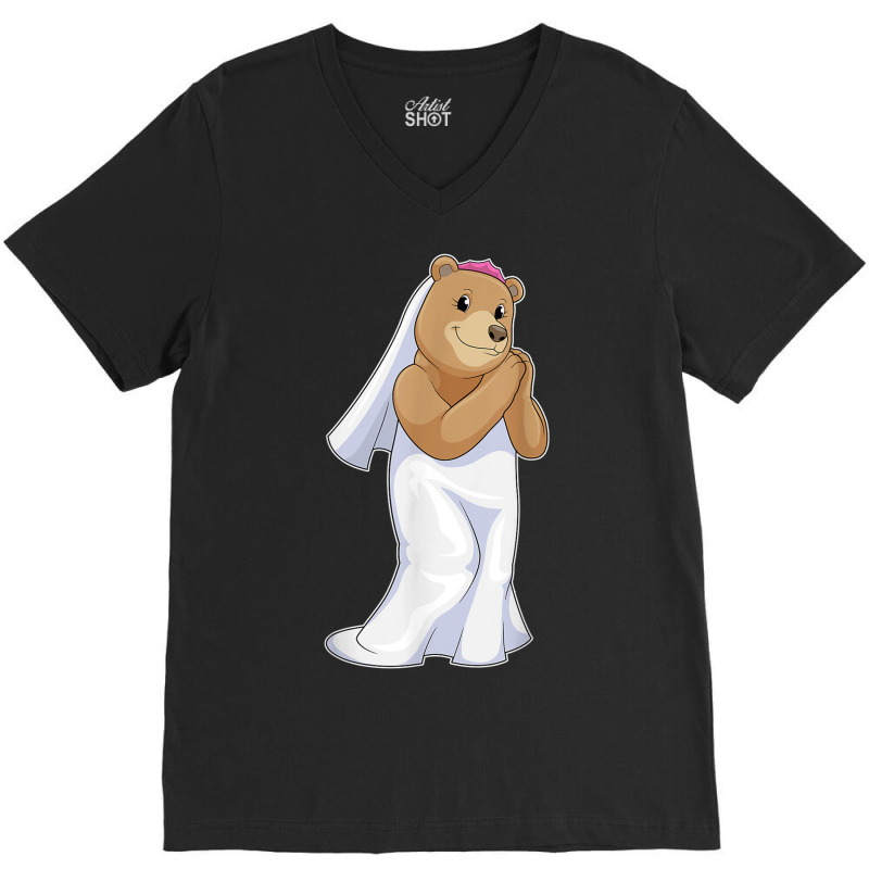 Bear Bride Veil Wedding V-neck Tee | Artistshot