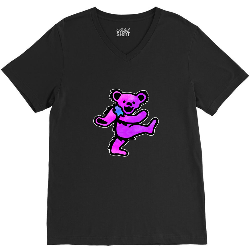 Pink Grateful Dancing Hippie Classic Rock Dead Bear V-neck Tee | Artistshot