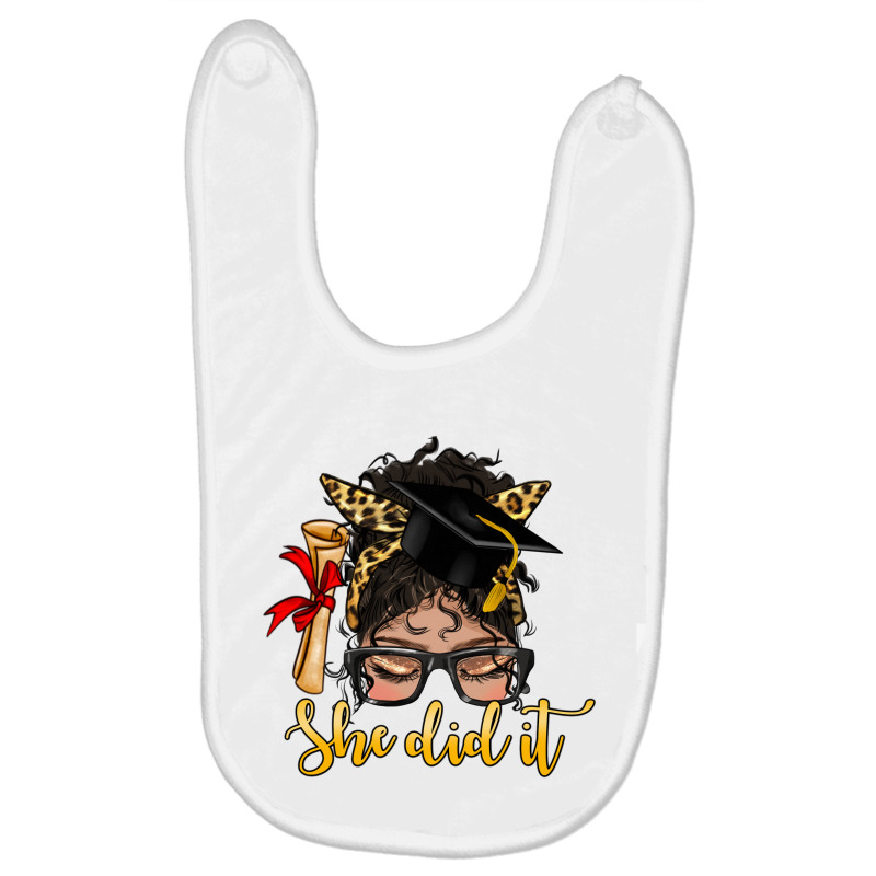 She Did It Graduate Latina Messy Bun Baby Bibs by HRA Design Shop | Artistshot