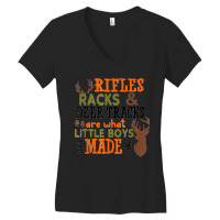 Rifles Racks Deer Tracks Little Boys Are Made Of Hunting Women's V-neck T-shirt | Artistshot