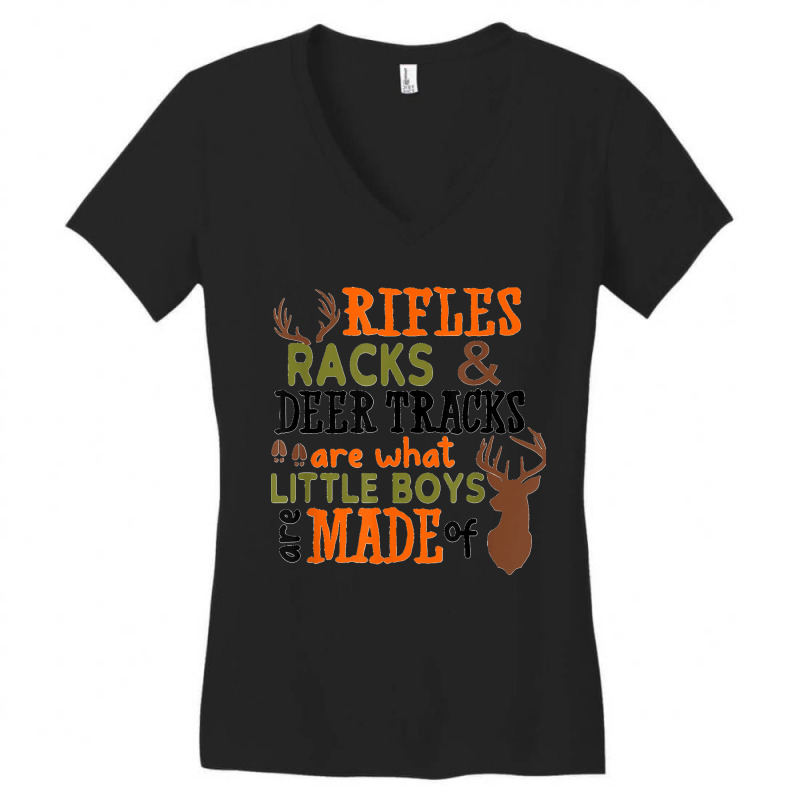 Rifles Racks Deer Tracks Little Boys Are Made Of Hunting Women's V-Neck T-Shirt by cm-arts | Artistshot