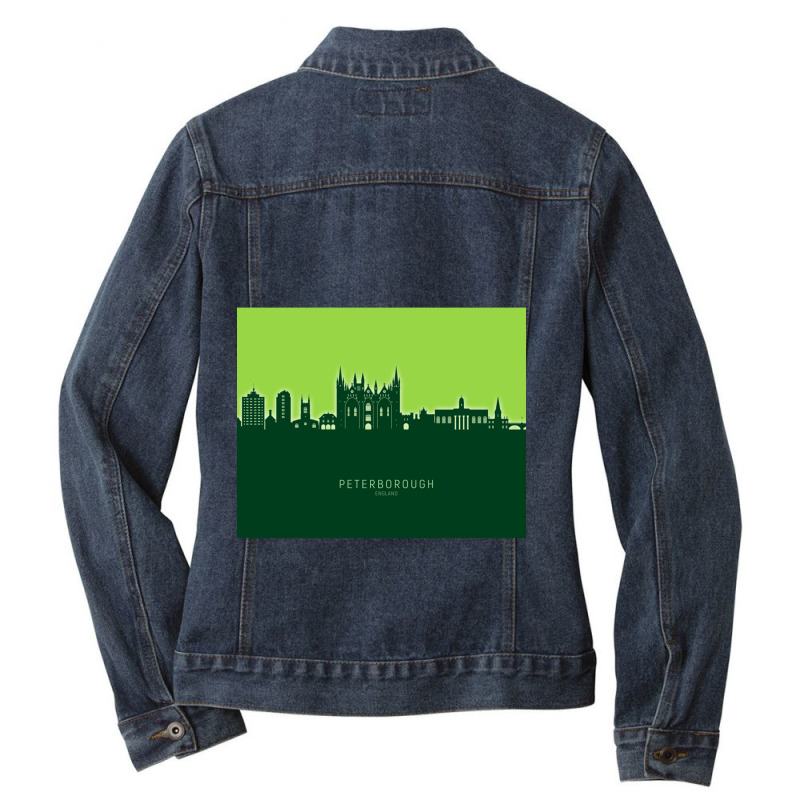 Peterborough England Skyline Ladies Denim Jacket by cm-arts | Artistshot