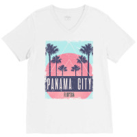 Panama City Beach Florida Fl Vintage Vaporwave Retro 80s Sweatshirt V-neck Tee | Artistshot