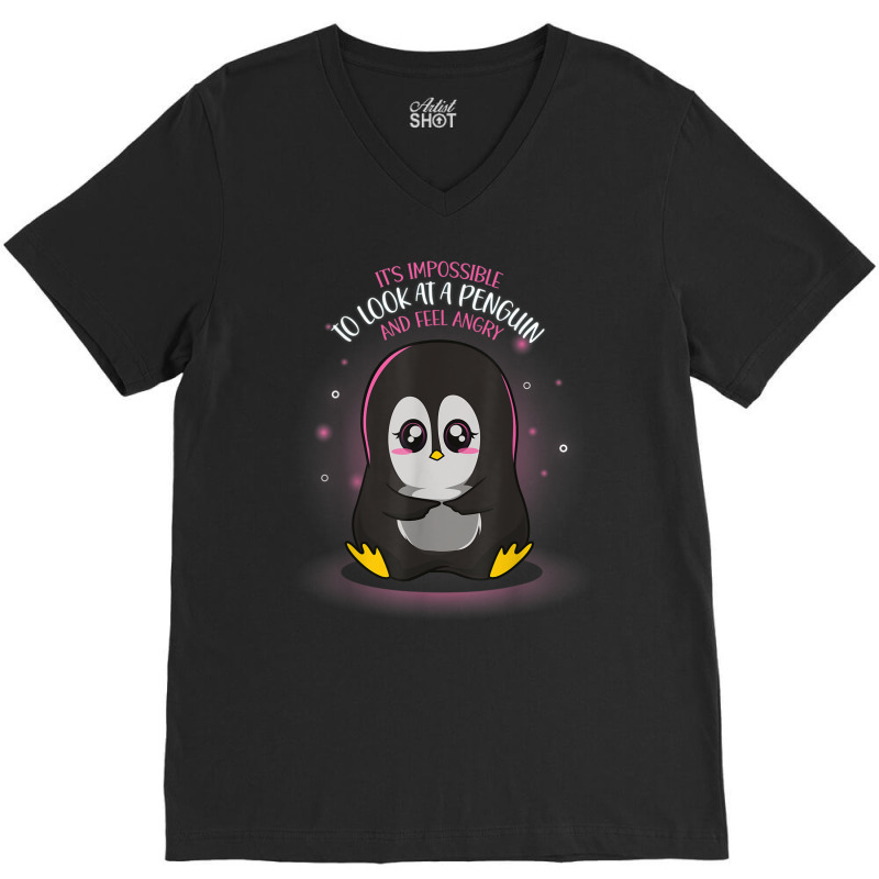 Impossible To Feel Angry Penguin V-neck Tee | Artistshot