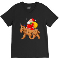 Lighting Xmas Santa Claus Riding Cocker Spaniel Christmas V-neck Tee | Artistshot