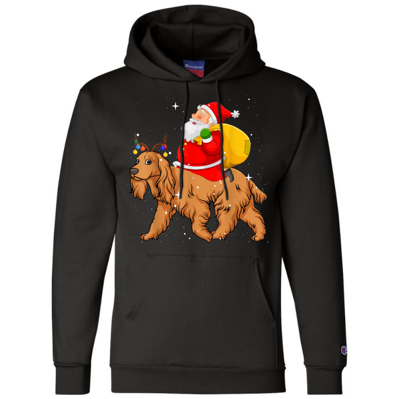 Lighting Xmas Santa Claus Riding Cocker Spaniel Christmas Champion Hoodie by Orchid | Artistshot