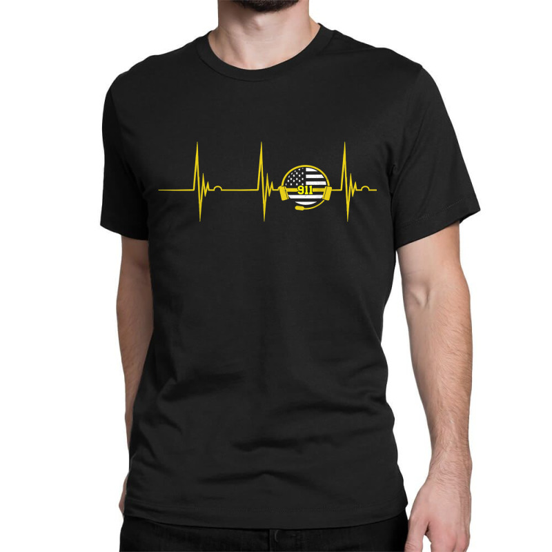 Dispatcher Heartbeat Ekg Pulse 911 Operator Thin Yellow Line Classic T-shirt | Artistshot