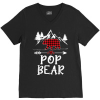 Mens Pop Bear Christmas Pajama Red Plaid Buffalo Matching V-neck Tee | Artistshot