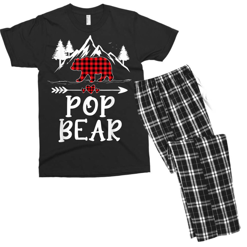 Mens Pop Bear Christmas Pajama Red Plaid Buffalo Matching Men's T-shirt Pajama Set | Artistshot