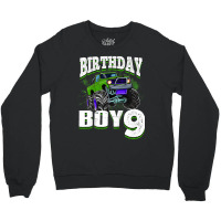 Kids Monster Truck Birthday Boy Is 9 Kids 9th Birthday Car Party Crewneck Sweatshirt | Artistshot