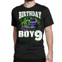 Kids Monster Truck Birthday Boy Is 9 Kids 9th Birthday Car Party Classic T-shirt | Artistshot