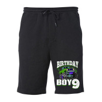 Kids Monster Truck Birthday Boy Is 9 Kids 9th Birthday Car Party Fleece Short | Artistshot