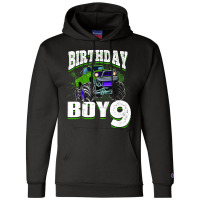 Kids Monster Truck Birthday Boy Is 9 Kids 9th Birthday Car Party Champion Hoodie | Artistshot